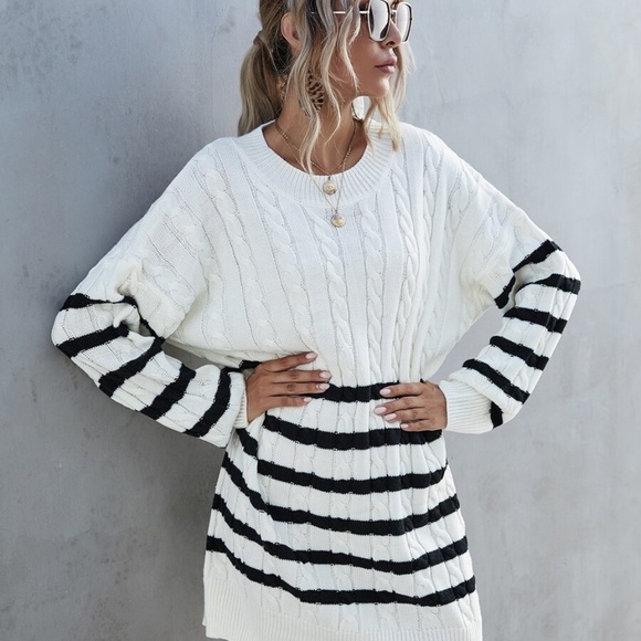 Striped knit sweater fall autumn dress - Picture 4 of 6